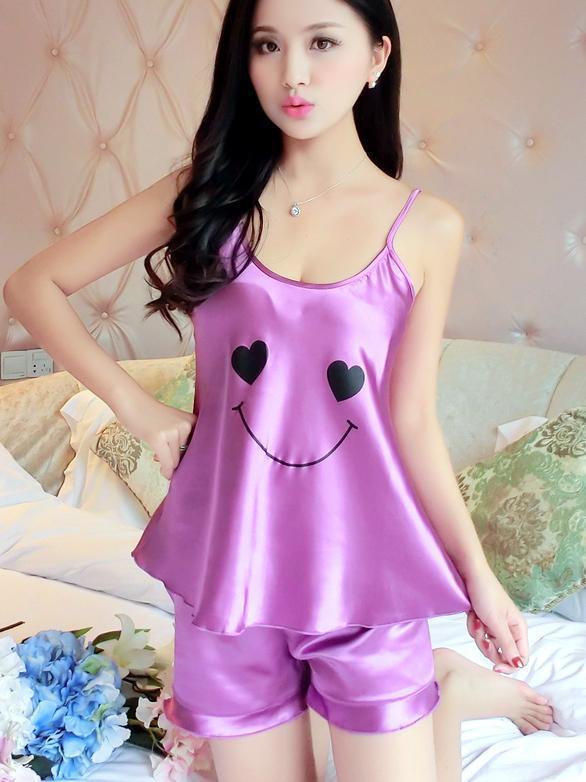 Visage smiley satiny pj court set