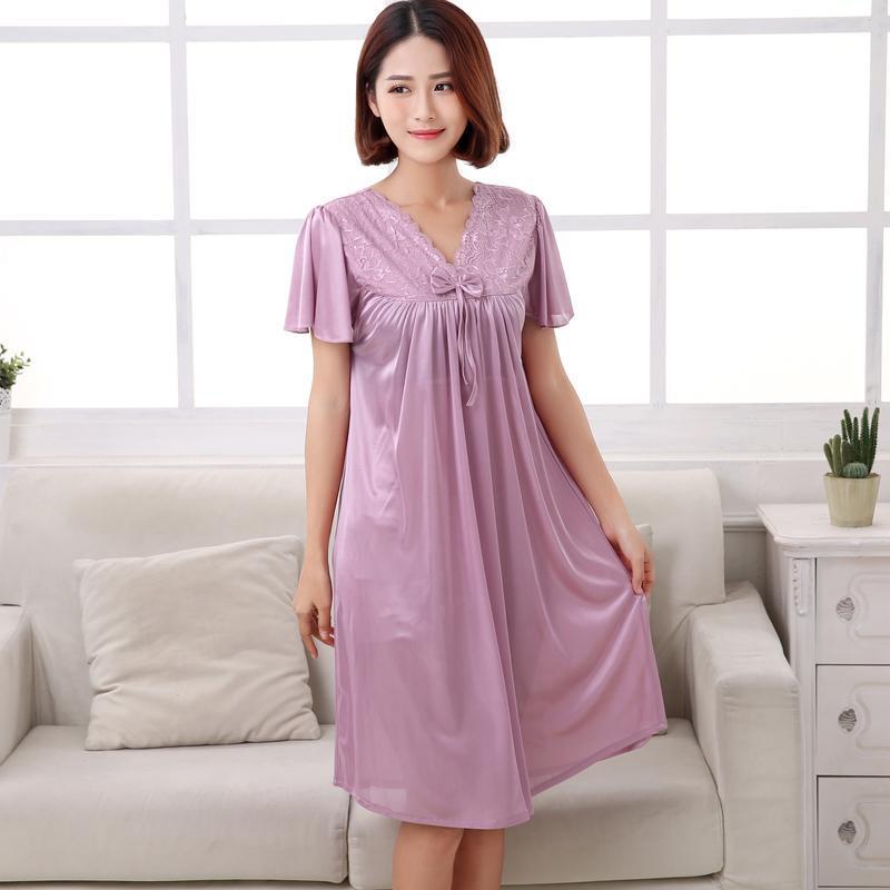 Short Sleeve Pleated Nightgown Dress