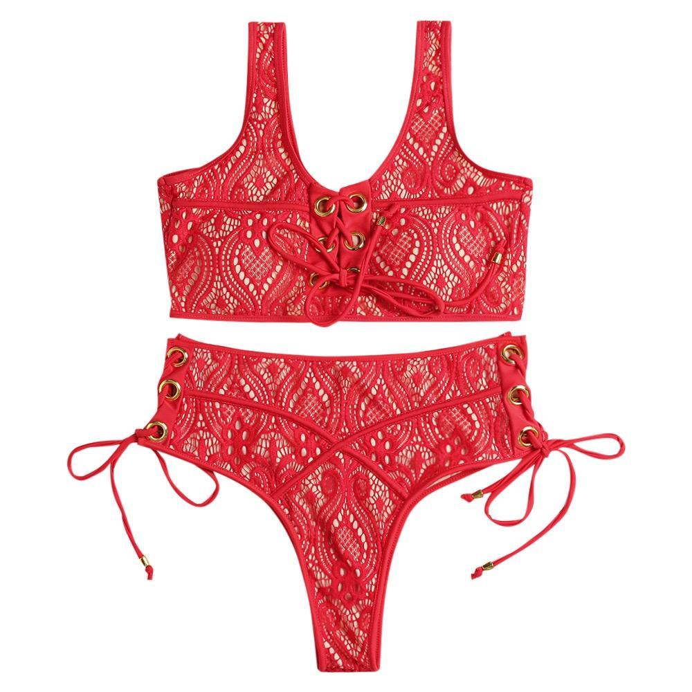 Lace Crochet Should Strap Bikini Set