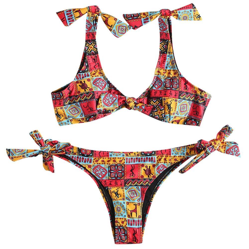 Side Tie Knoop Gedrukte bikini