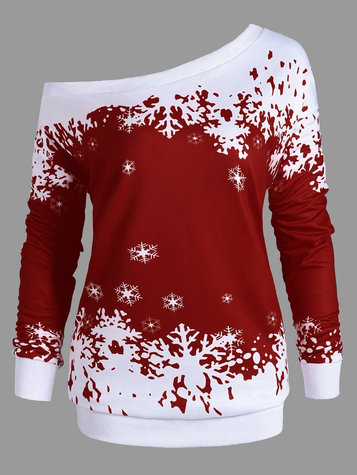 Snowflake One Shoulder Plus Size Sweatshirt