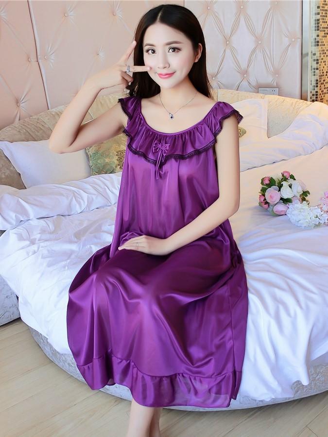 Ruffled Sleeveless Nightie Dress-Purple-Theone Apparel