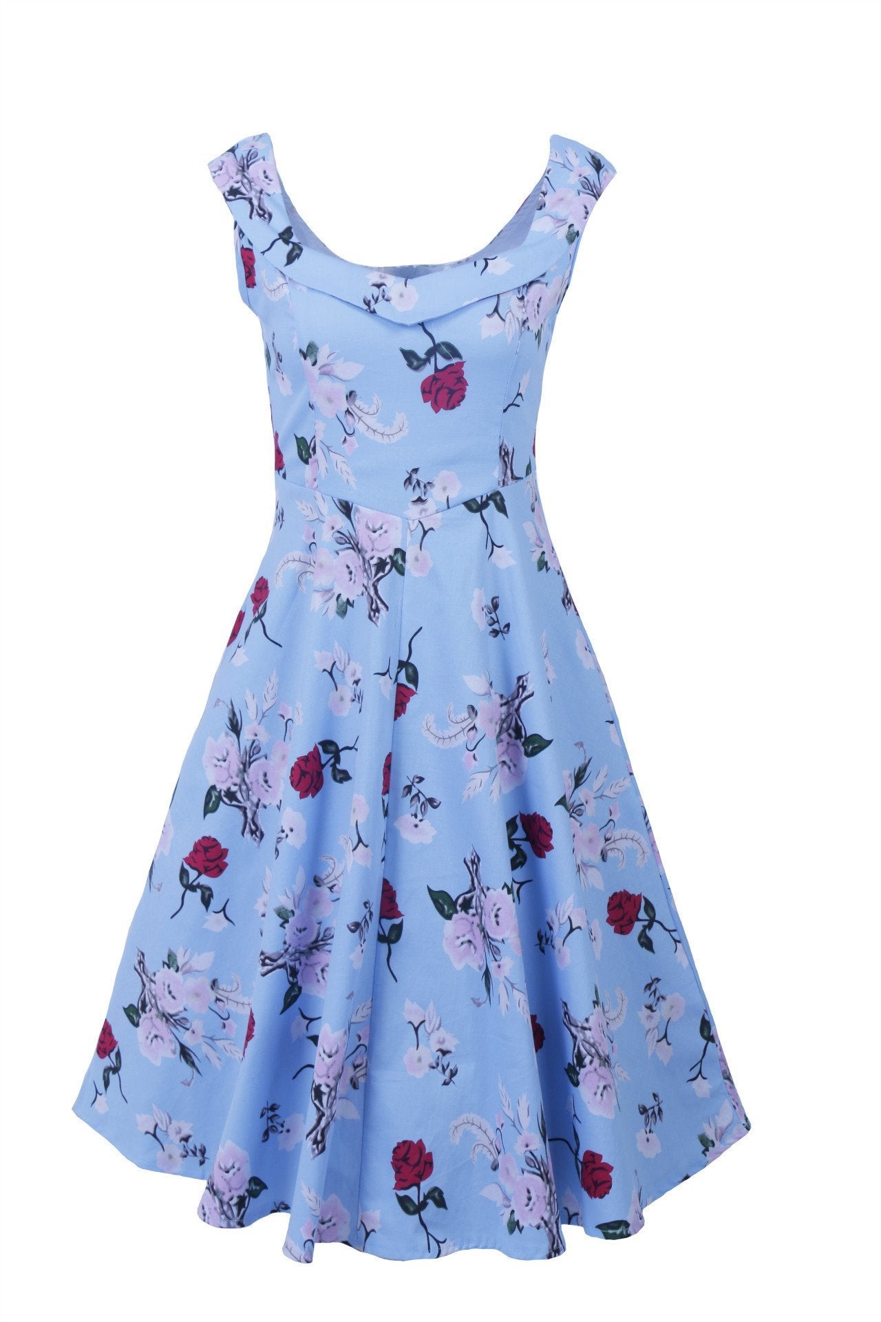 Scoop Neck Ruffle Pleat Dress-Light Blue-Theone Apparel