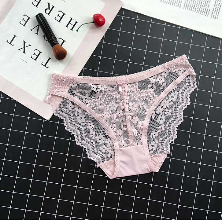 See Through Lace Briefs Style Panties-Pink-Theone Apparel