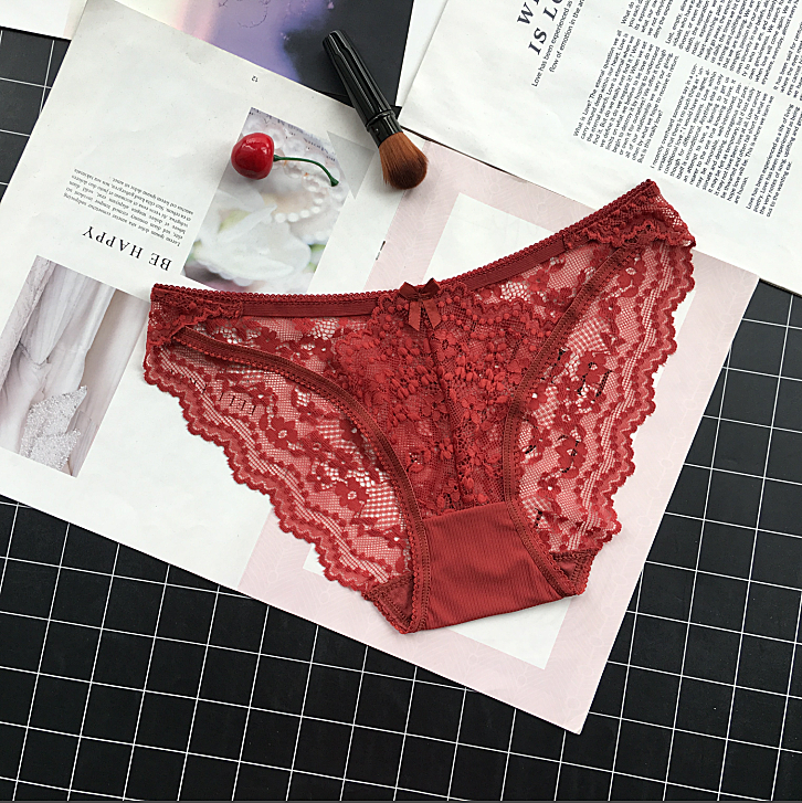 See Through Lace Briefs Style Panties-Red-Theone Apparel