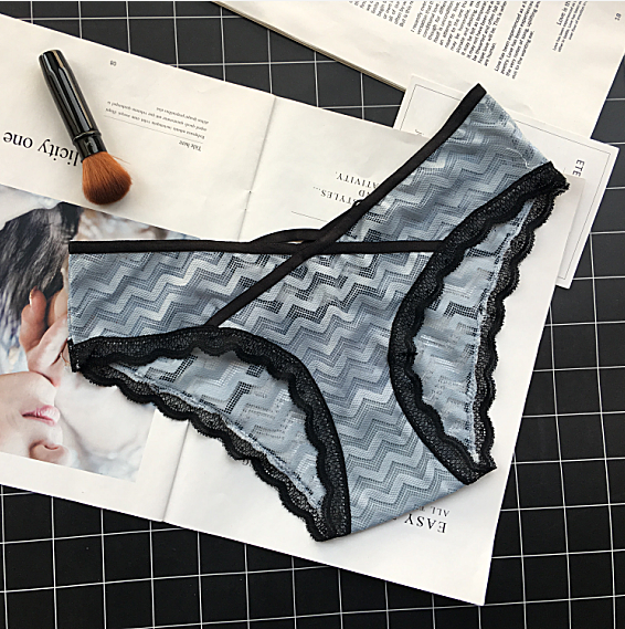 Semi Transparent High Waist Panties with Ornate-Grayish Blue-Theone Apparel