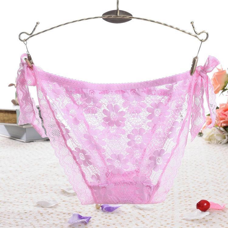 Side Tie Sheer Lace Hipster Panty-Pink-Theone Apparel