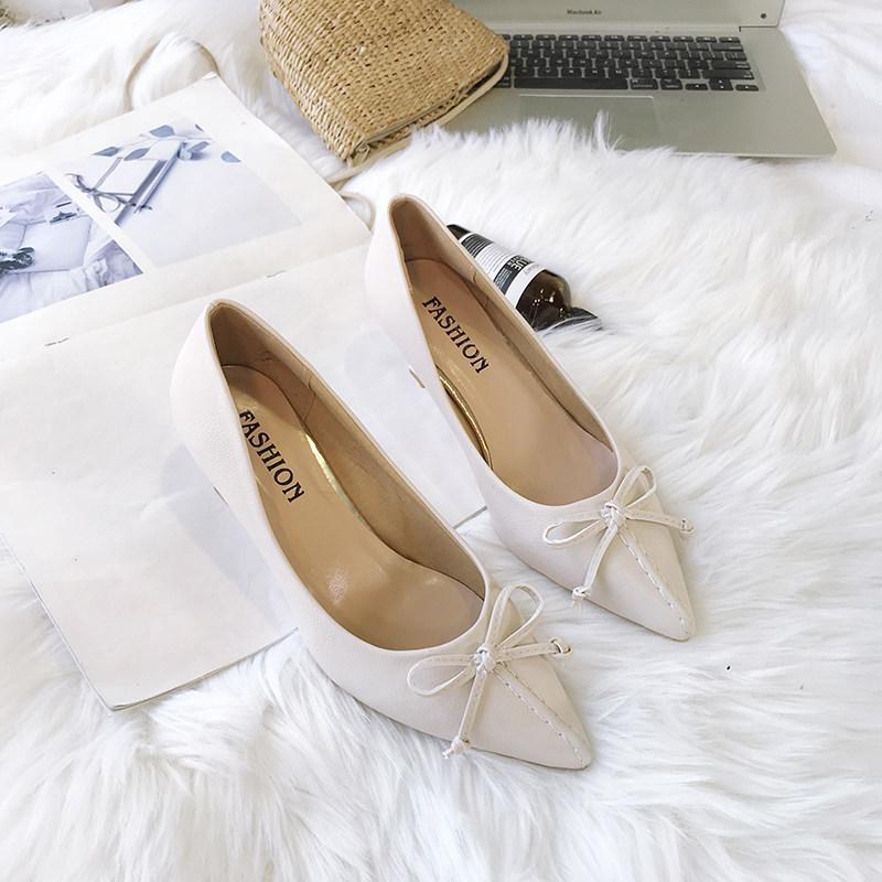 Simply Sweet Bowtie Kitten Heels-Beige-Theone Apparel
