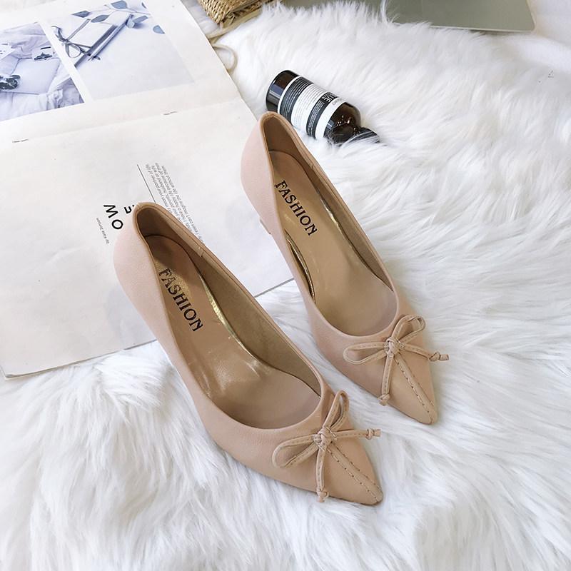 Simply Sweet Bowtie Kitten Heels-Apricot-Theone Apparel