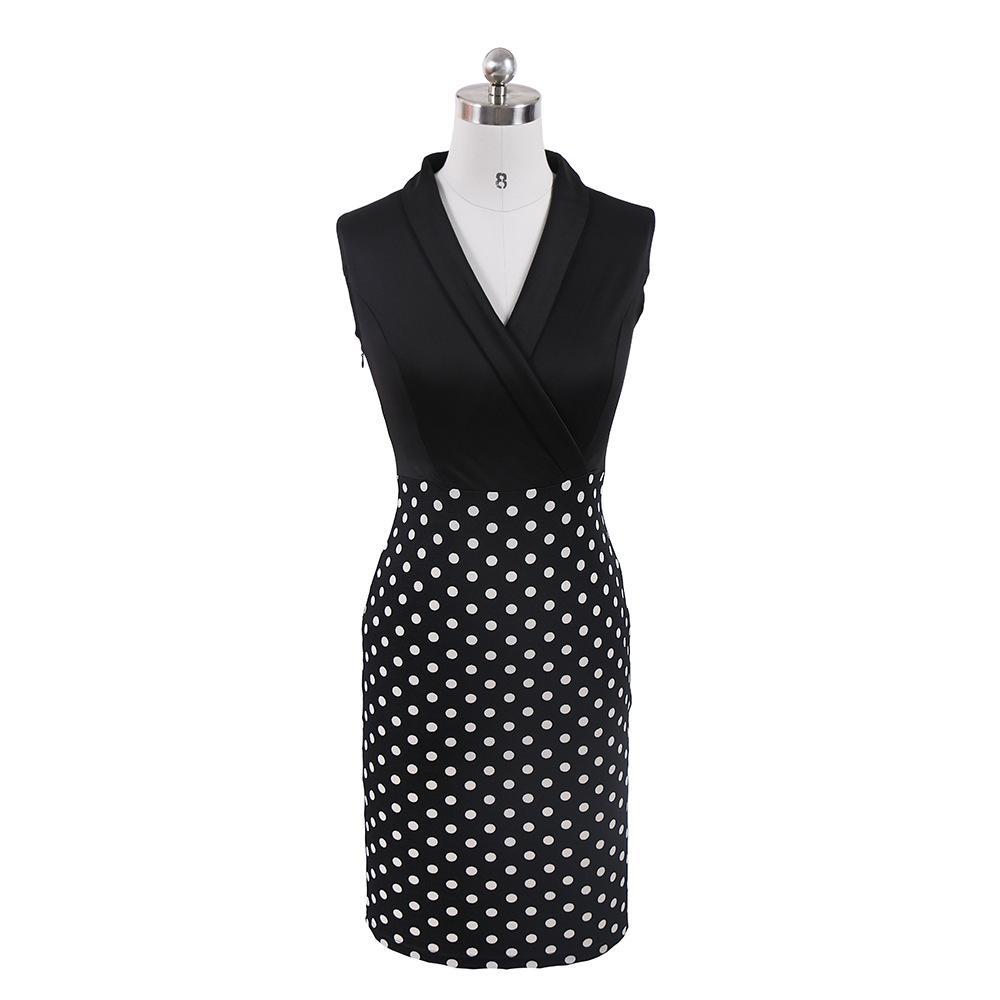 Sleeveless Polka Dot Office Dress