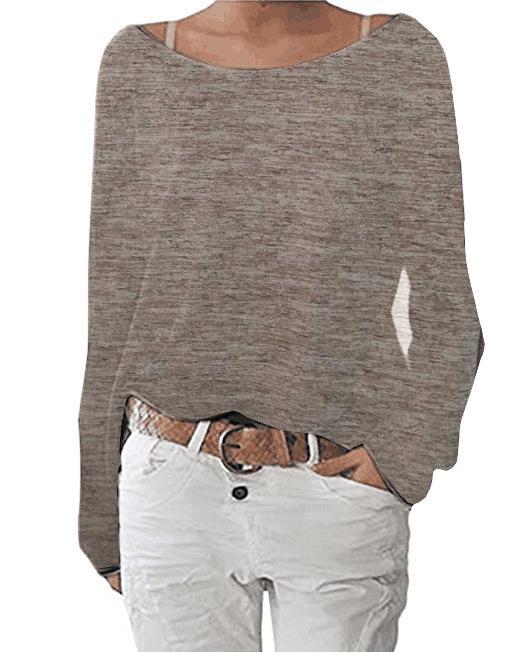 Slouchy Off Shoulder Casual Sweater-Brown-Theone Apparel