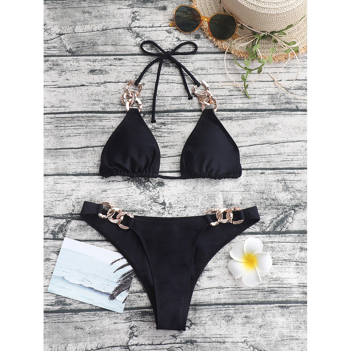 Ensemble de maillots de bain matériel métallique de couleur unie