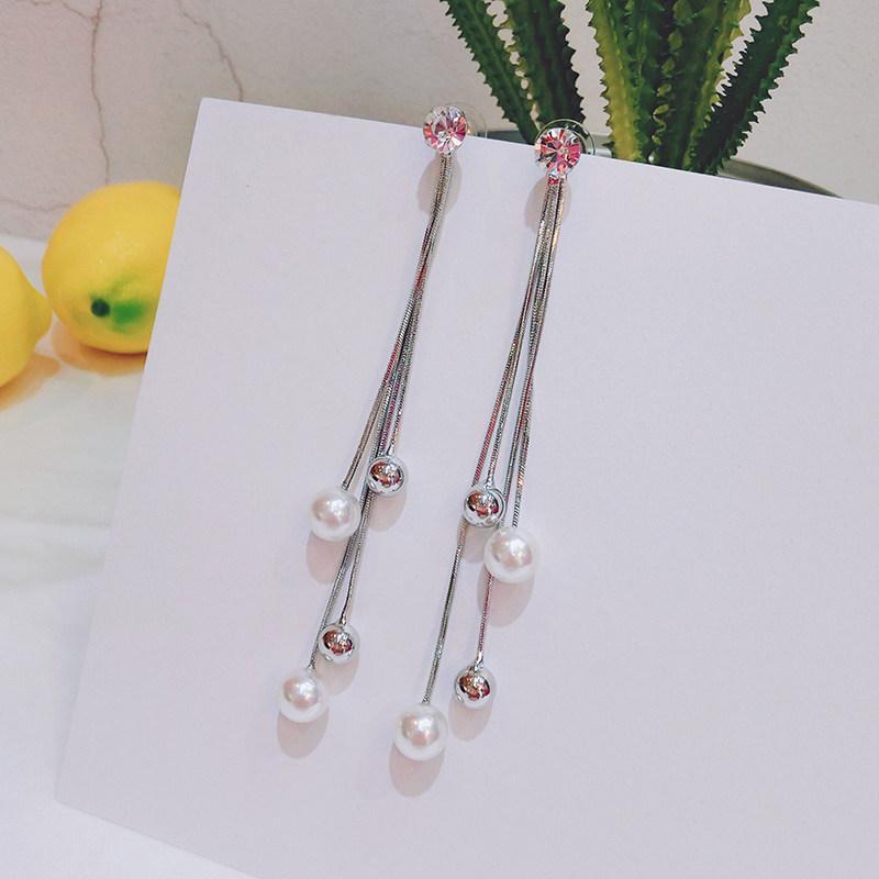 Sparkly Triple Tassel Pearl Earrings