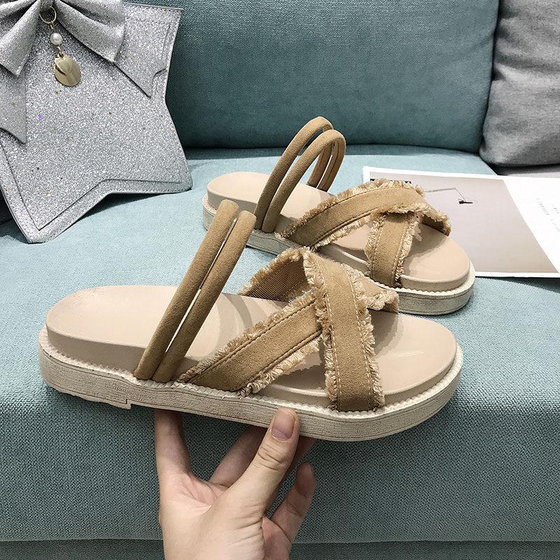 Strappy Fringe Trim Walking Sandal-Brown-Theone Apparel