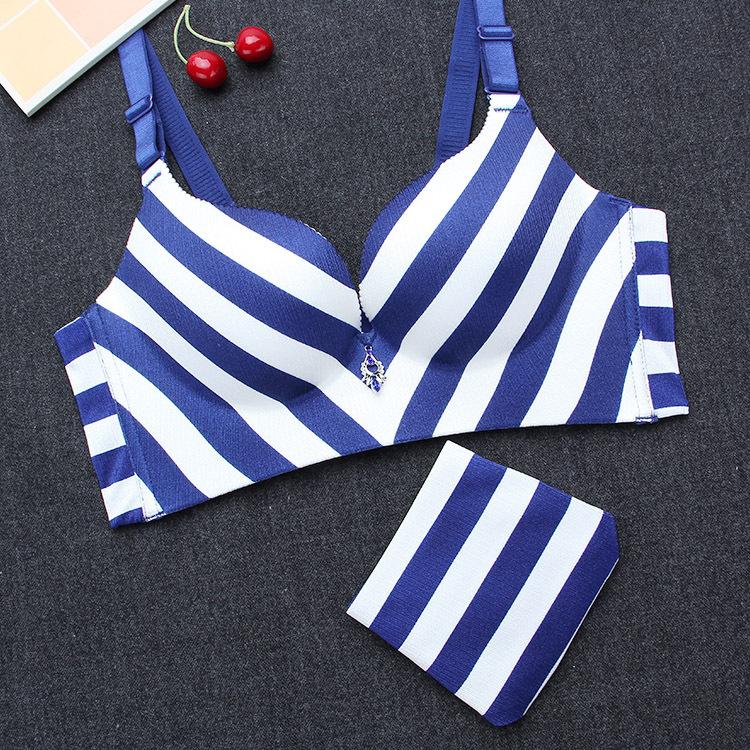 Striped Longline Push Up Bra-Blue-Theone Apparel