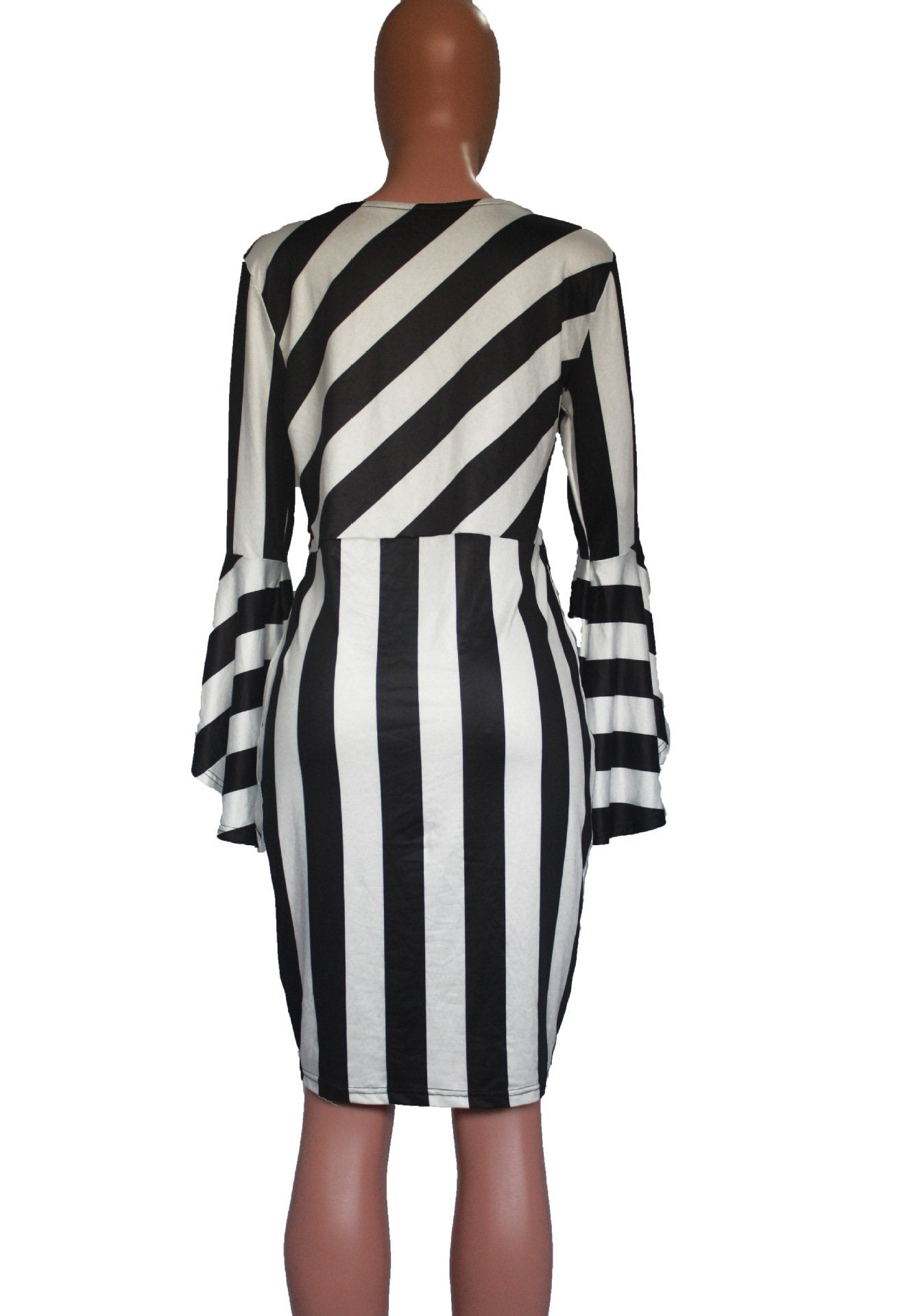 Striped Ruffle Bell Sleeve Dress