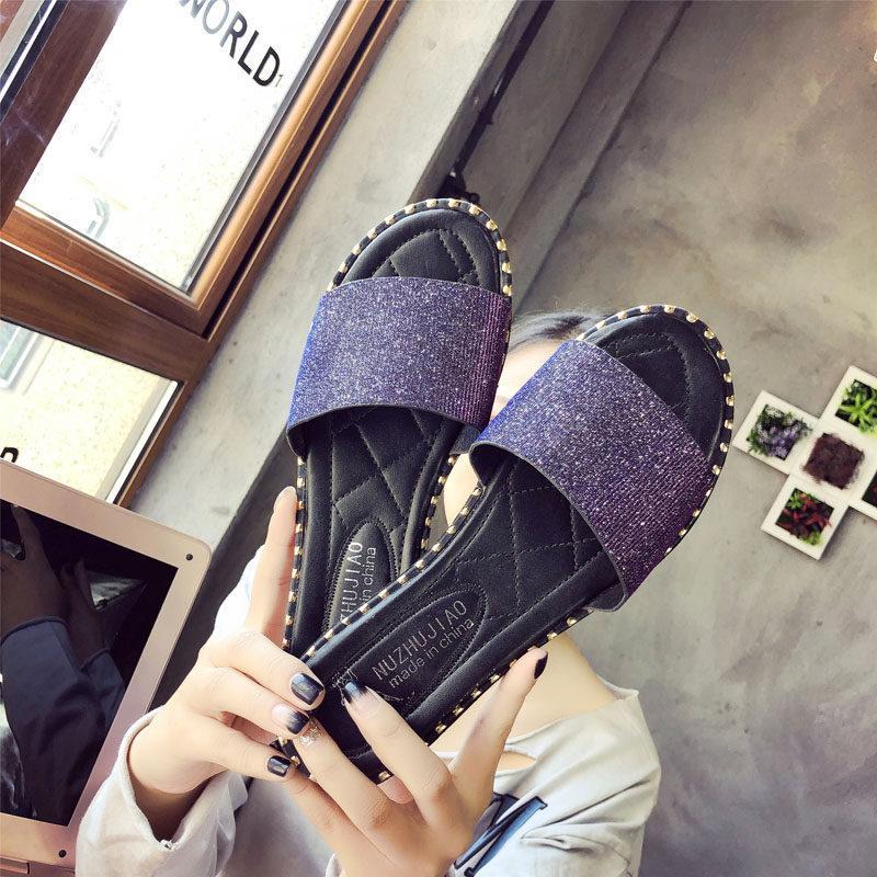 Stud trim glitter dia slippers