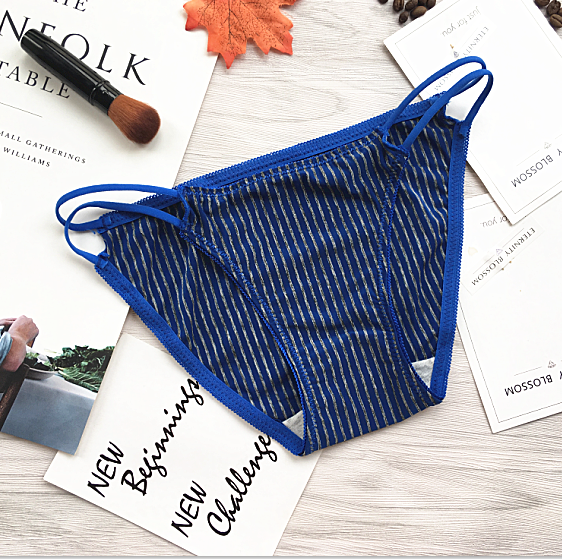 Vertical Pinstripe Fll Coverage Panties with Hip Straps