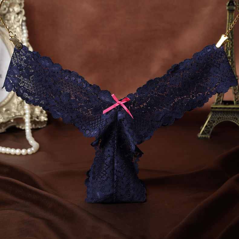 Thick Lace Band Thong with Bow Detailing-Dark Blue-Theone Apparel
