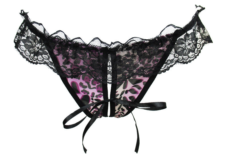 Thick Lace Waistband Thong with Ribbon Detail-Purple-Theone Apparel