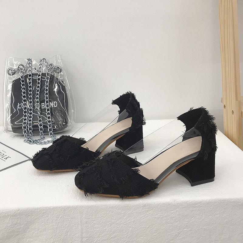 Transparent Fringe Trim Platform Heels-Black-Theone Apparel