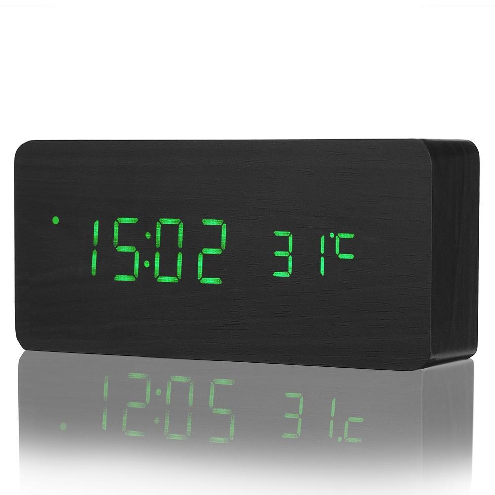 Jam alarm kayu dengan termometer