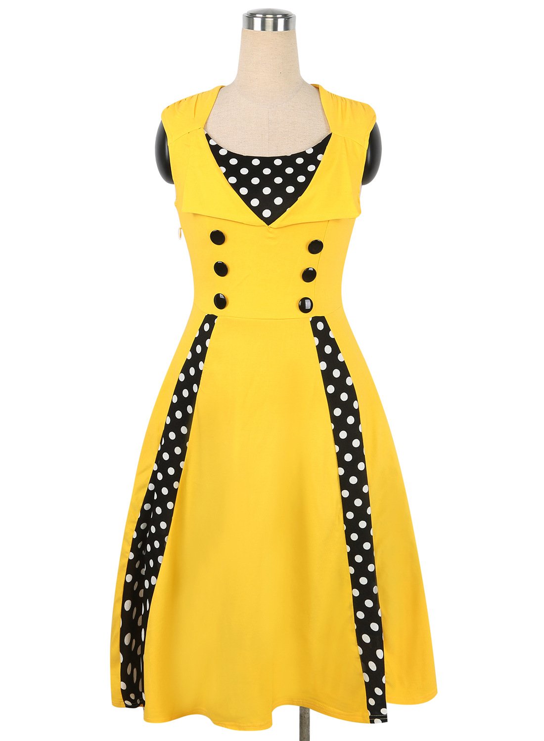 Robe sans manche à bouton de contraste à points polka