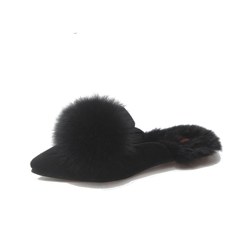 Big Fur Ball Slip On Slides - THEONE APPAREL