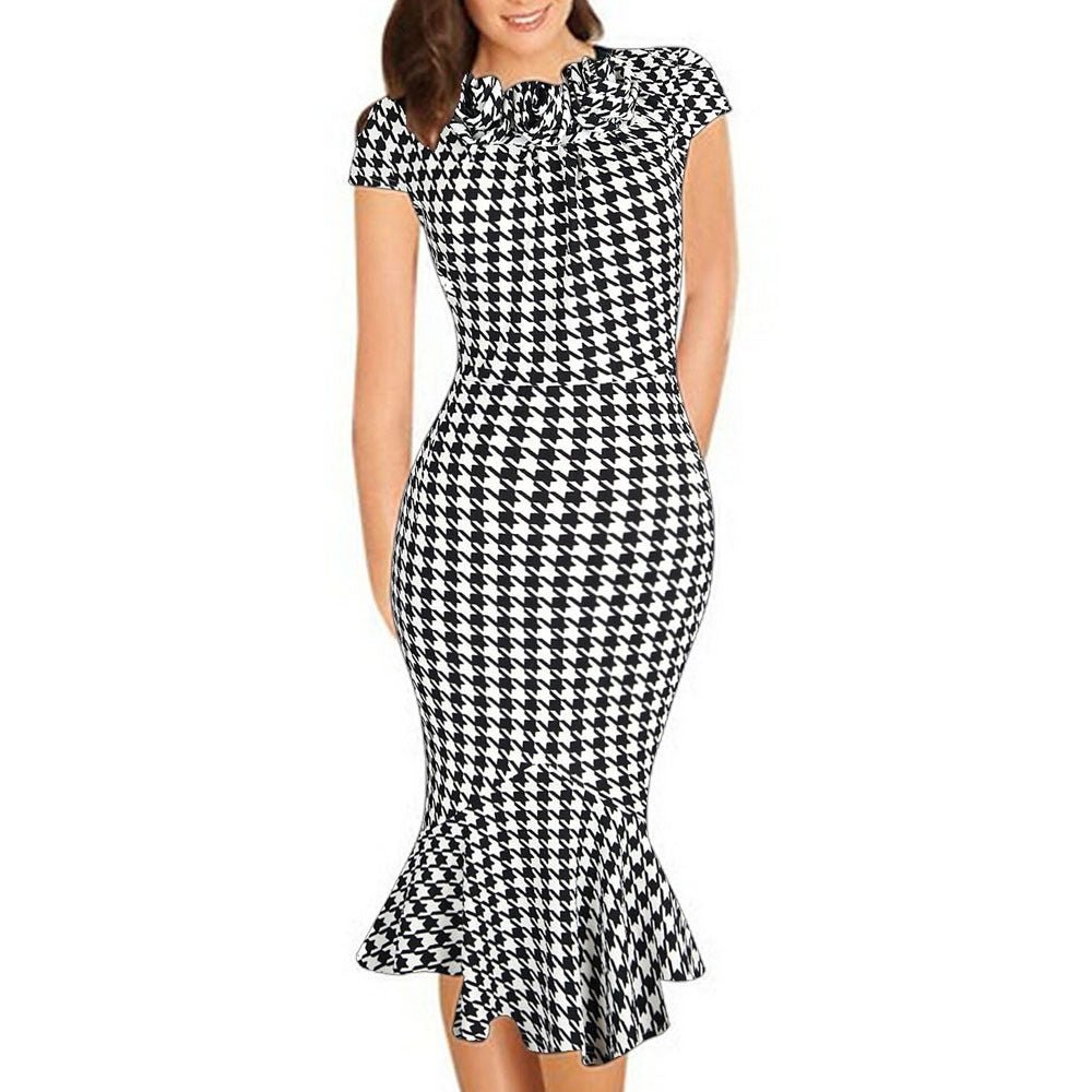 Black & White Houndstooth Ruffle Dress - THEONE APPAREL