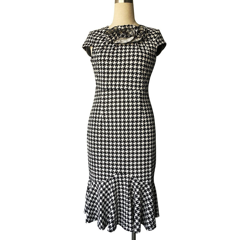 Black & White Houndstooth Ruffle Dress - THEONE APPAREL