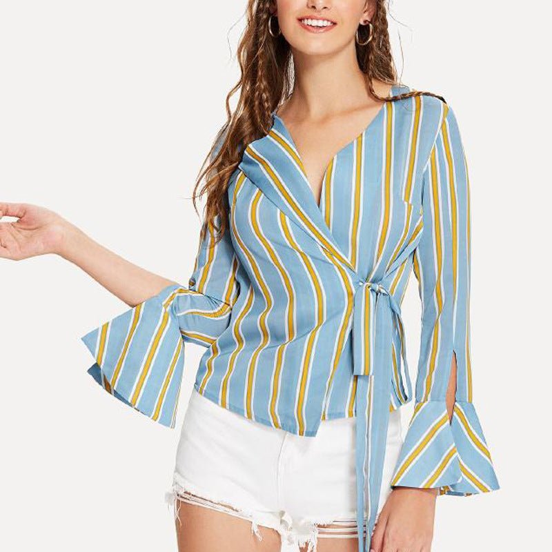 Blue & Yellow Stripe Wrap Top - THEONE APPAREL