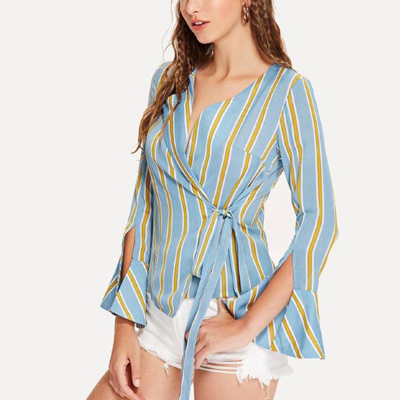 Blue & Yellow Stripe Wrap Top - THEONE APPAREL