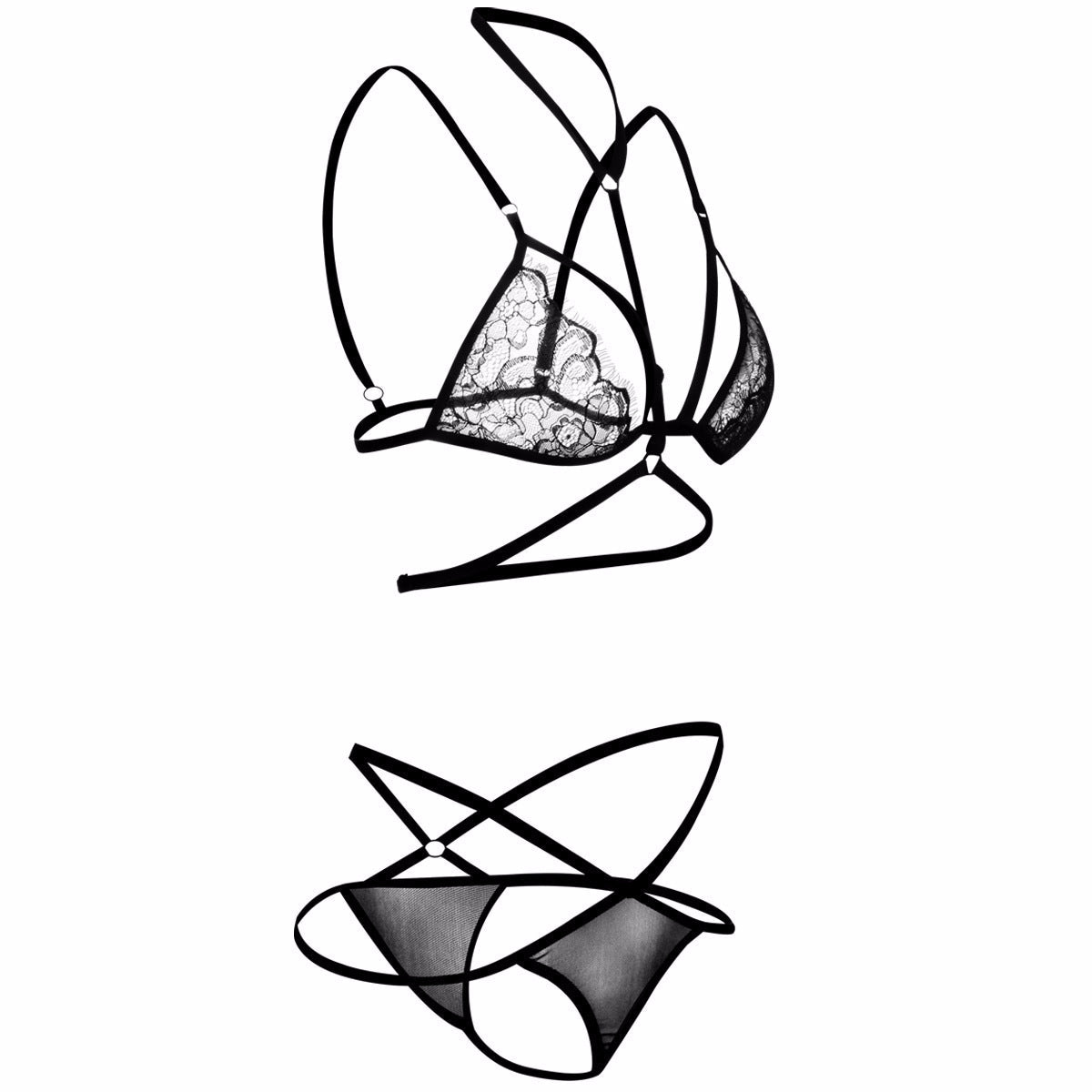 Cage Strap Choker Bra and Panty Set - THEONE APPAREL